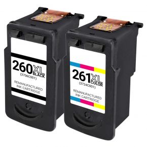 Canon 260XL & 261XL (PG-260XL- CL-261XL) - Deux cartouches d'encre Noir & couleur Réusinées Haut Rendement